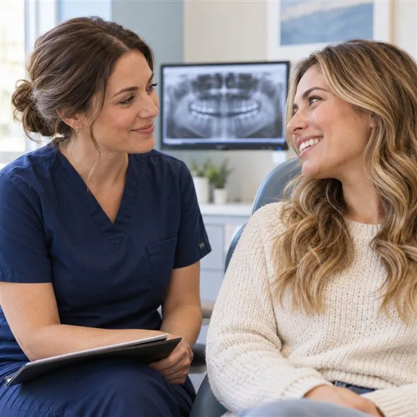 AI illustration of a reassuring conversation during an orthodontic consultation